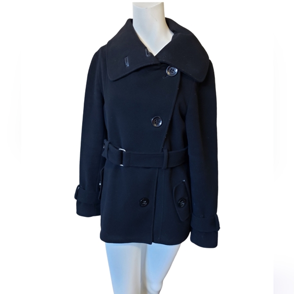 Ricki's Jackets & Blazers - Rickis size 10 Black wool blend button up waist belt peacoat